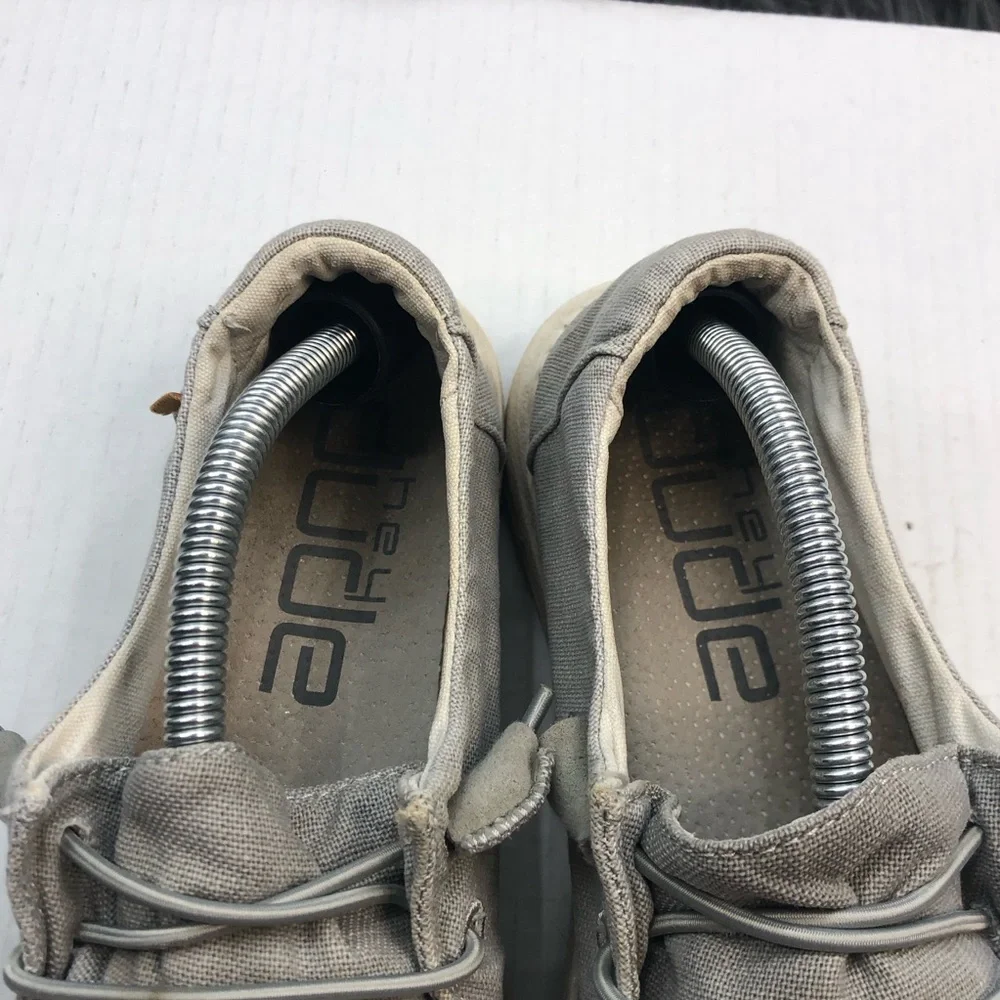 Hey Dude Shoes Womens 7 Wendy Chambray Light Gray Canvas Slip On Flat Loafers